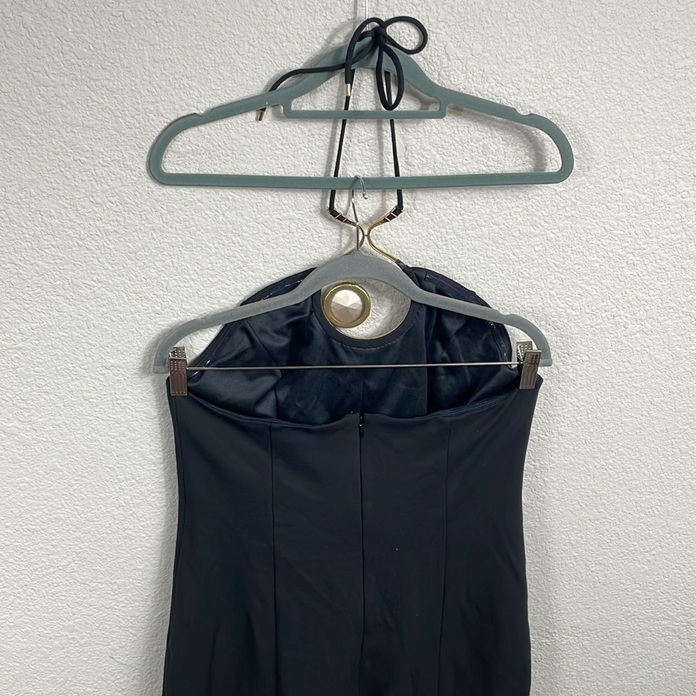 NWT AREA Crystal Cut Out Halter Jumpsuit Brass Glass Jewel Wide Leg Black Sz XL - Picture 6 of 16